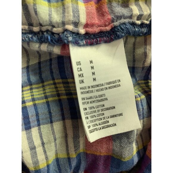 American Eagle Womens M Vintage Boyfriend Plaid Top Button Front Tabbed Sleeves - Picture 10 of 10